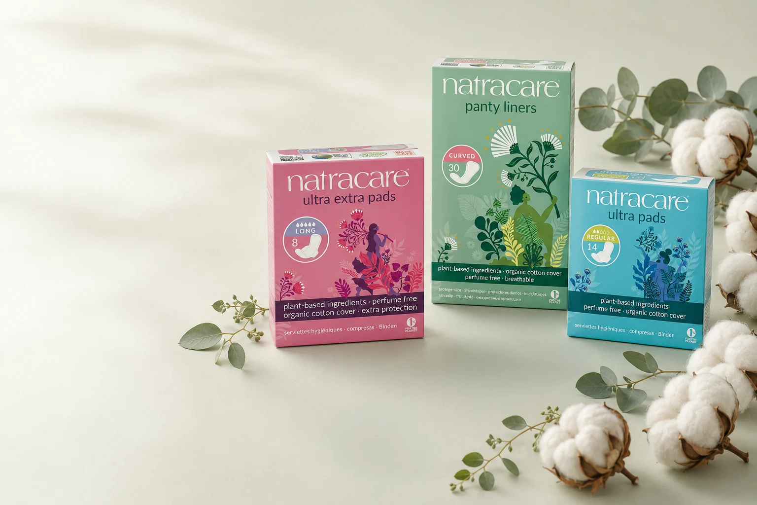 Natracare organik pedler, organik pamuk ve doğal materyaller